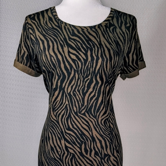 Zebra Stripe Cotton Mini Dress in Black & Tan - Picture 1 of 6